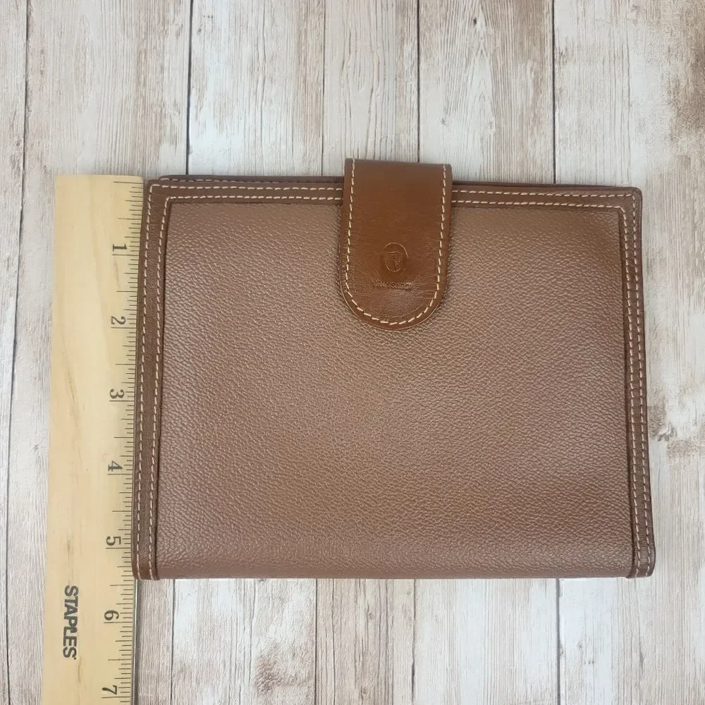 Vintage Trussardi Brown Leather Bifold Wallet with Checkbook Sleeve Portmanteau